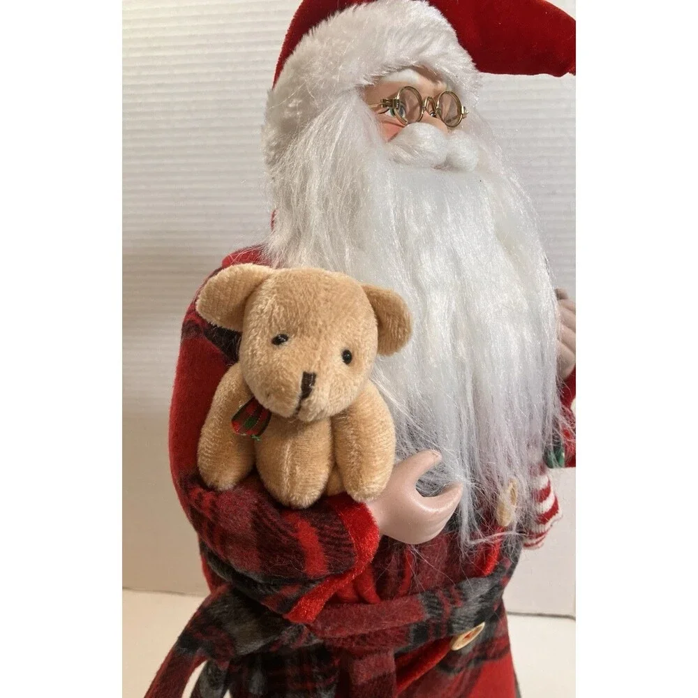 18” Bedtime Santa In Robe With Teddy Bear And Book Christmas Holiday Decor